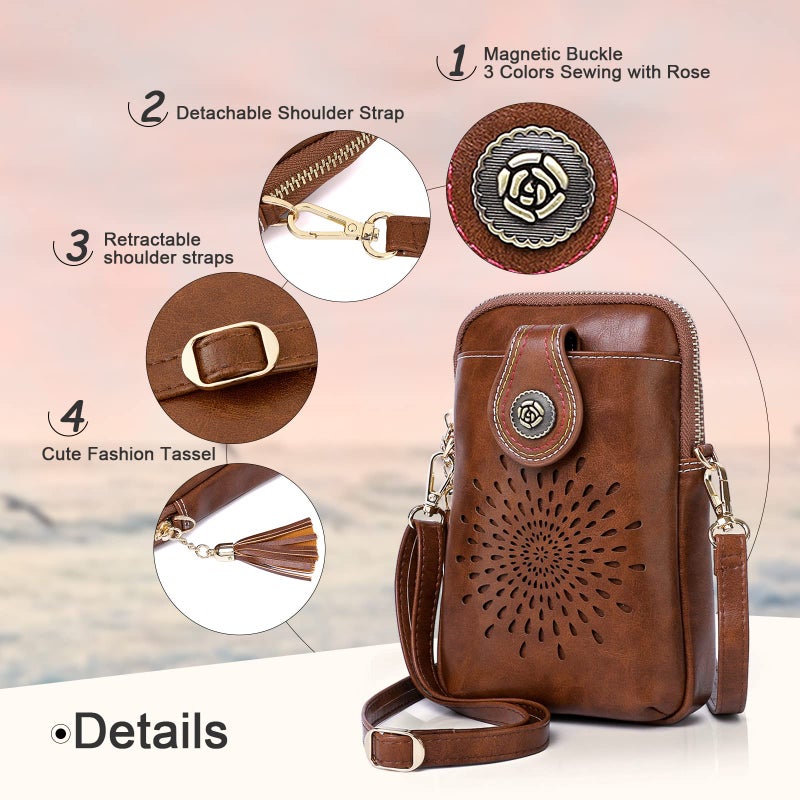 APHISON Small Crossbody Bags for Women, Lightweight Vegan Leather Cell Phone Purse, Cute Purses with Tassels - Image 4